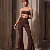 CONJUNTO TOP E PANTALONA TAINÁ FLARE FENDA PÉROLAS ATELIER - MARROM