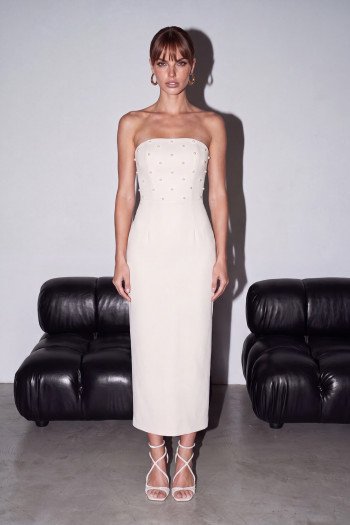VESTIDO TABATA MIDI PÉROLAS ATELIER - OFF WHITE