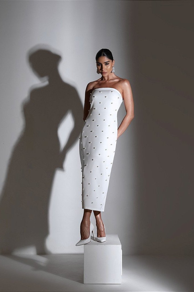 VESTIDO T.Q.C EM ALFAIATARIA PÉROLAS ÉVA - OFF WHITE