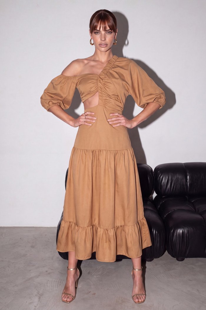 VESTIDO MIDI MB CUT OUT ATELIER - CAMEL