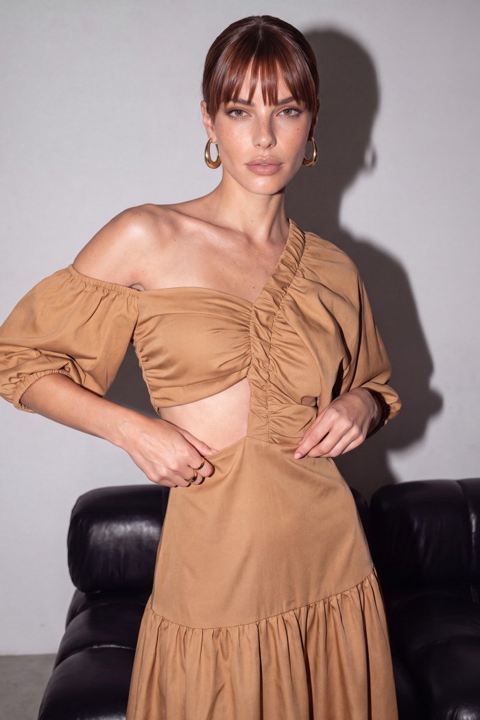 VESTIDO MIDI MB CUT OUT ATELIER - CAMEL