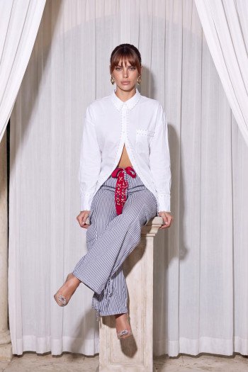 CAMISA JAMILE TRICOLINE PÉROLAS ATELIER - OFF WHITE