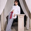 CALÇA JAMILE LISTRADA LAÇO CARGO ATELIER - AZUL MARINHO