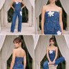 [PRÉ VENDA ENVIOS A PARTIR DE 10/8] CONJUNTO JEANS DARLENE CROPPED E CALÇA FLOWER ATELIER - AZUL