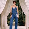 [PRÉ VENDA ENVIOS A PARTIR DE 10/8] CONJUNTO JEANS DARLENE CROPPED E CALÇA FLOWER ATELIER - AZUL