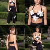 CONJUNTO SABRINA TOP E PANTALONA FLOWER ATELIER -PRETO