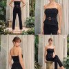 CONJUNTO CROPPED E CALÇA JEANS PÉROLAS ATELIER - PRETO