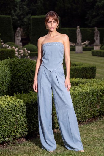 CONJUNTO KAUANE CROPPED E PANTALONA PÉROLAS ATELIER - AZUL SERENITY