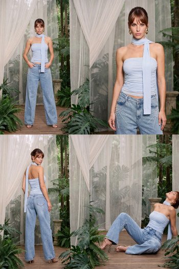 CROPPED FABIOLA TQC DRAPEADO CHOKER ATELIER - AZUL CLARO