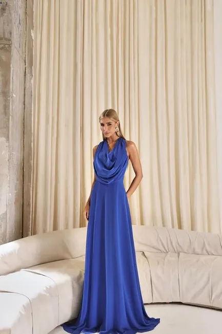 VESTIDO DUBLIN LONGO GOLA BOBA - AZUL ROYAL