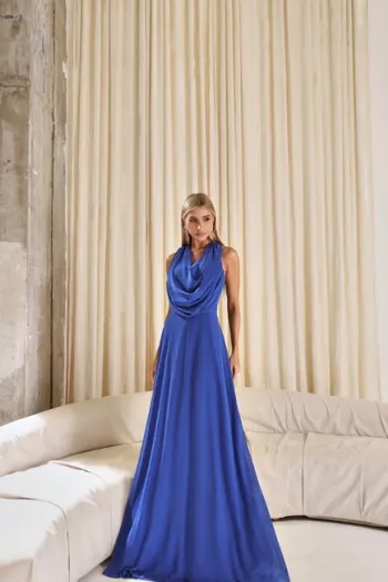 VESTIDO DUBLIN LONGO GOLA BOBA - AZUL ROYAL