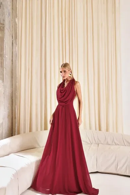 VESTIDO DUBLIN LONGO GOLA BOBA - MARSALA