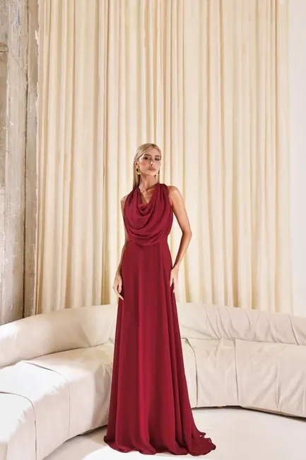 VESTIDO DUBLIN LONGO GOLA BOBA - MARSALA