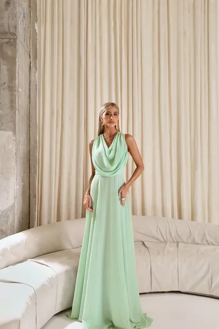 VESTIDO DUBLIN LONGO GOLA BOBA - VERDE MENTA