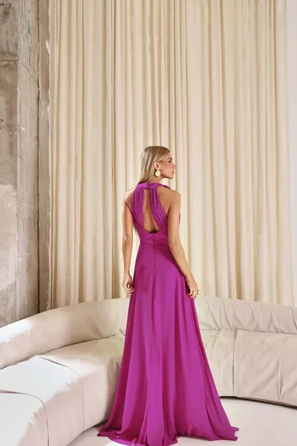 VESTIDO DUBLIN LONGO GOLA BOBA - FÚCSIA