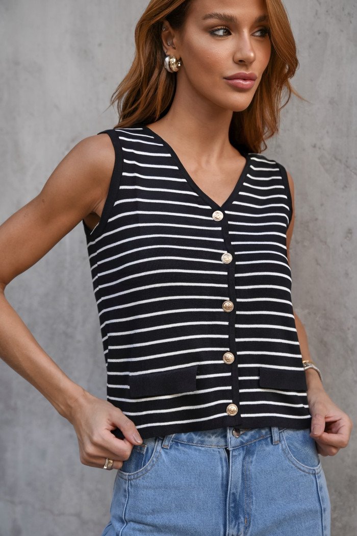 BLUSA ATENAS MODA LISTRADA - PRETO