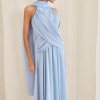 VESTIDO DE FESTA BANGKOK LONGO CRUZADO CAPA - AZUL SERENITY
