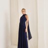 VESTIDO DE FESTA BANGKOK LONGO CRUZADO CAPA - AZUL MARINHO