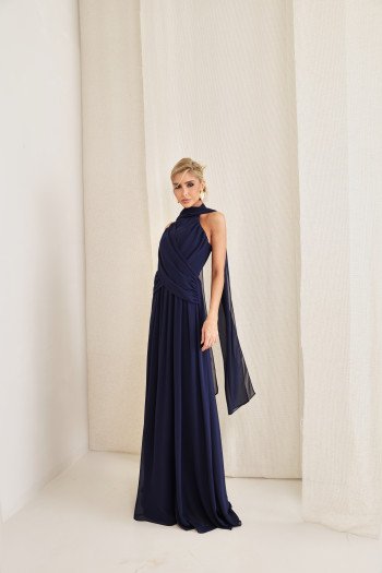 VESTIDO DE FESTA BANGKOK LONGO CRUZADO CAPA - AZUL MARINHO
