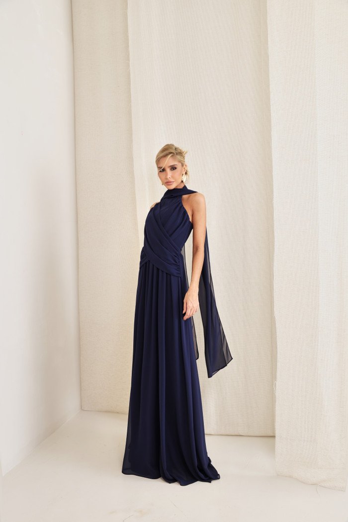 VESTIDO DE FESTA BANGKOK LONGO CRUZADO CAPA - AZUL MARINHO
