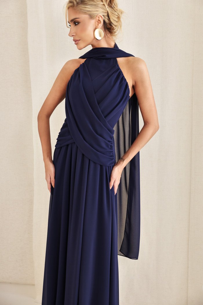 VESTIDO DE FESTA BANGKOK LONGO CRUZADO CAPA - AZUL MARINHO