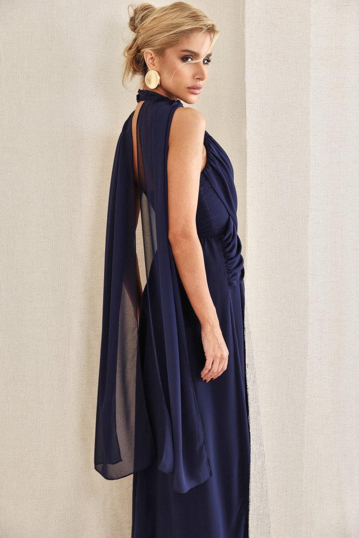 VESTIDO DE FESTA BANGKOK LONGO CRUZADO CAPA - AZUL MARINHO