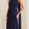 VESTIDO DE FESTA BANGKOK LONGO CRUZADO CAPA - AZUL MARINHO