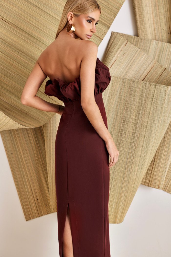 VESTIDO COPENHAGUE TUBINHO BUSTO LEQUE - VINHO