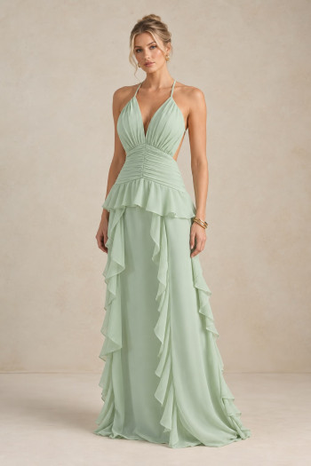 VESTIDO DÉBORA CUT OUT BABADOS - VERDE MENTA