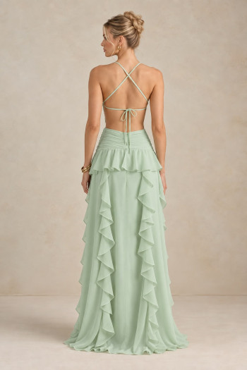 VESTIDO DÉBORA CUT OUT BABADOS - VERDE MENTA