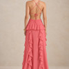 VESTIDO DÉBORA CUT OUT BABADOS - CORAL ROSADO