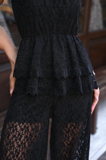 CONJUNTO JASMIN RENDA AVELUDADO - PRETO
