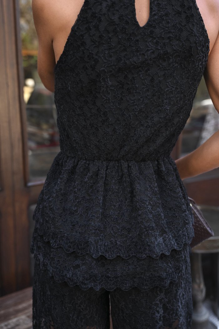 CONJUNTO JASMIN RENDA AVELUDADO - PRETO