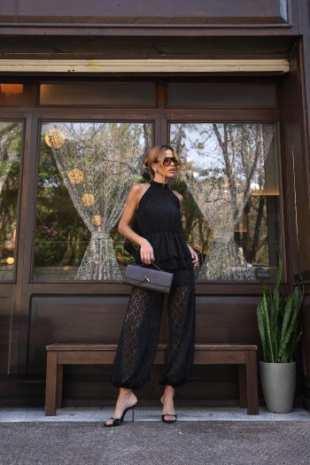 CONJUNTO JASMIN RENDA AVELUDADO - PRETO