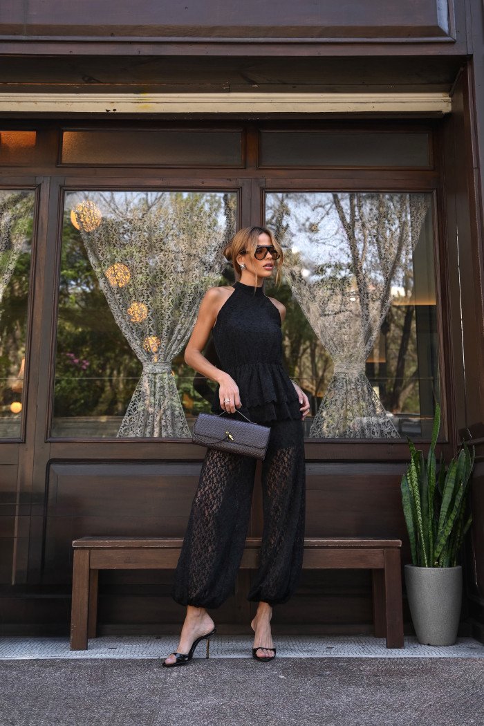 CONJUNTO JASMIN RENDA AVELUDADO - PRETO