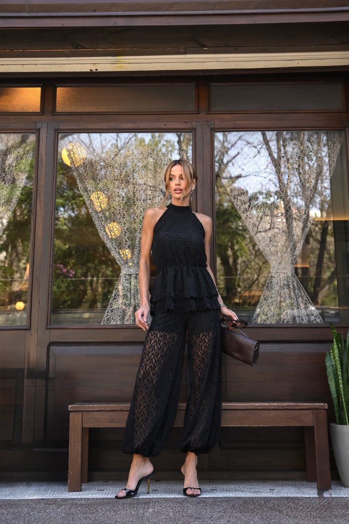 CONJUNTO JASMIN RENDA AVELUDADO - PRETO