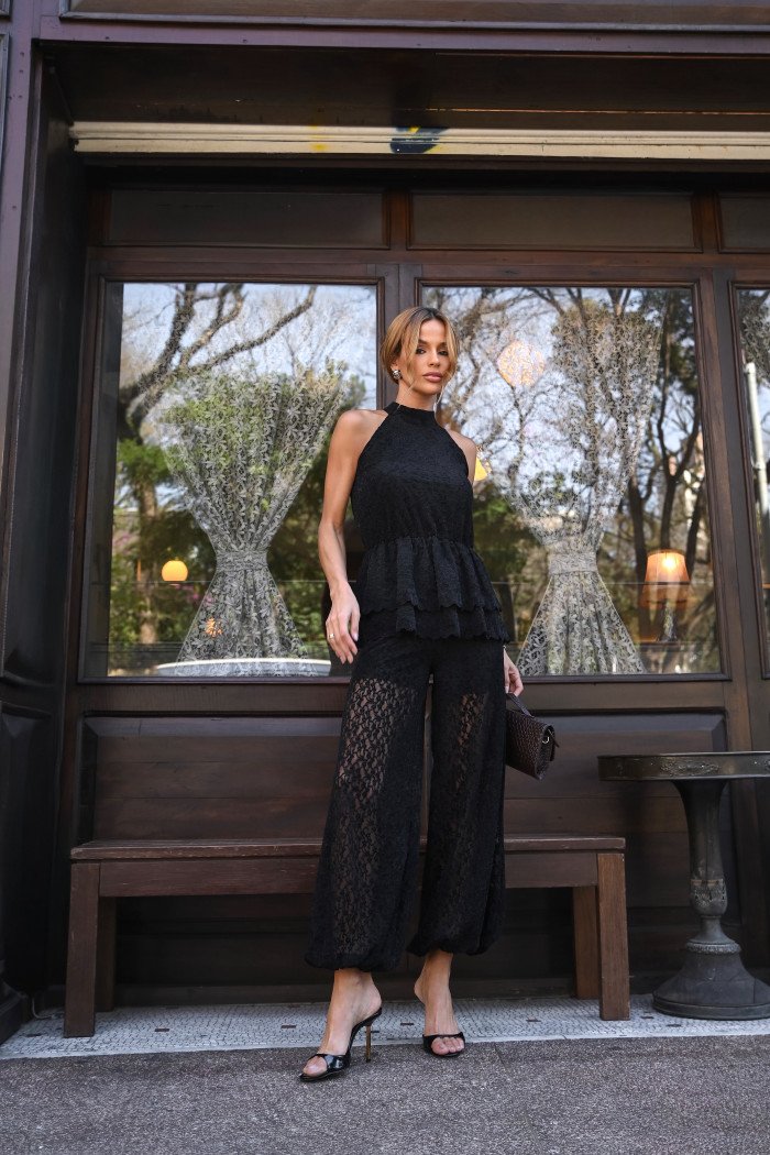 CONJUNTO JASMIN RENDA AVELUDADO - PRETO