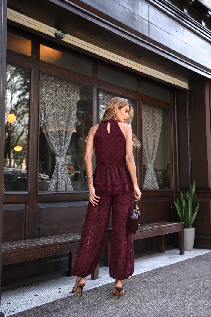 CONJUNTO JASMIN RENDA AVELUDADO - MARSALA