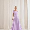 VESTIDO DE FESTA LISBOA LONGO DRAPEADO COM FAIXA - LILÁS