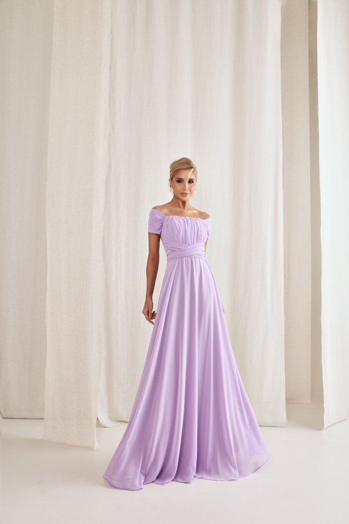 VESTIDO DE FESTA LISBOA LONGO DRAPEADO COM FAIXA - LILÁS