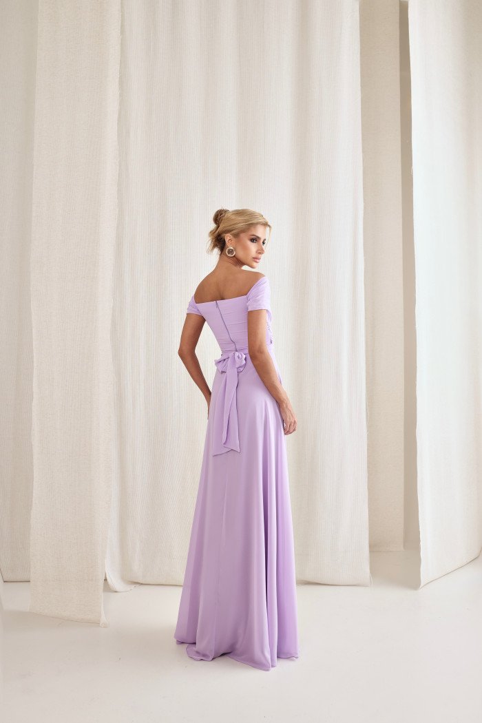VESTIDO DE FESTA LISBOA LONGO DRAPEADO COM FAIXA - LILÁS