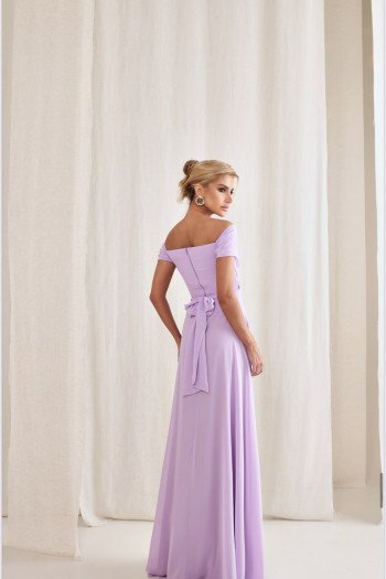 VESTIDO DE FESTA LISBOA LONGO DRAPEADO COM FAIXA - LILÁS