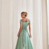 VESTIDO DE FESTA LISBOA LONGO DRAPEADO COM FAIXA - VERDE SAGE