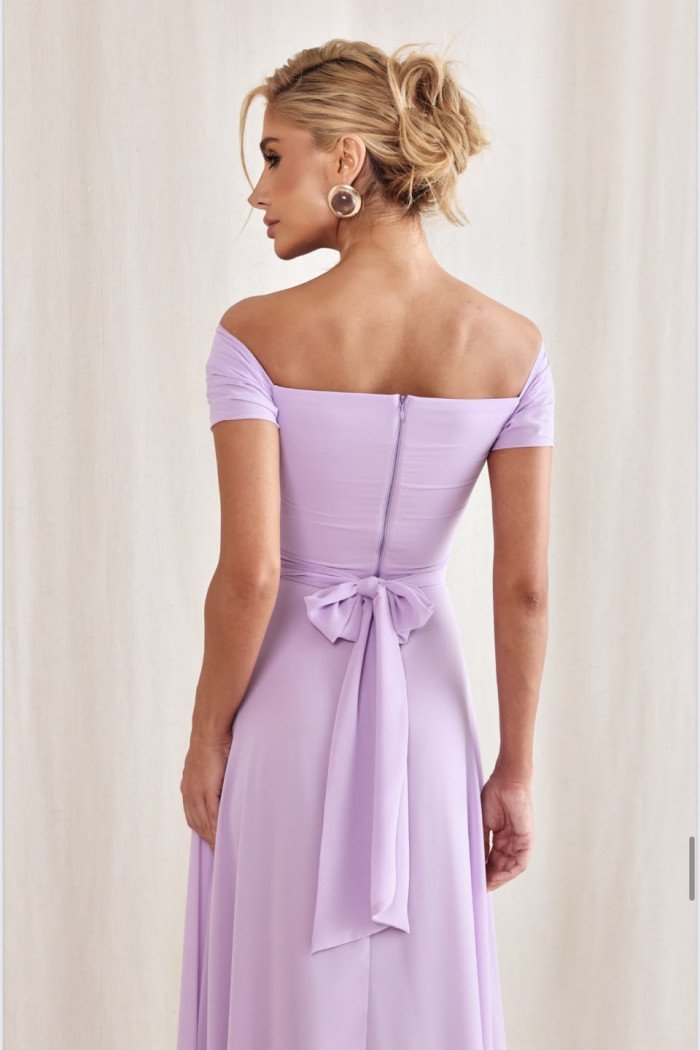 VESTIDO DE FESTA LISBOA LONGO DRAPEADO COM FAIXA - LILÁS
