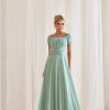 VESTIDO DE FESTA LISBOA LONGO DRAPEADO COM FAIXA - VERDE SAGE
