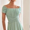 VESTIDO DE FESTA LISBOA LONGO DRAPEADO COM FAIXA - VERDE SAGE
