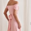 VESTIDO DE FESTA LISBOA LONGO DRAPEADO COM FAIXA - ROSA CLARO