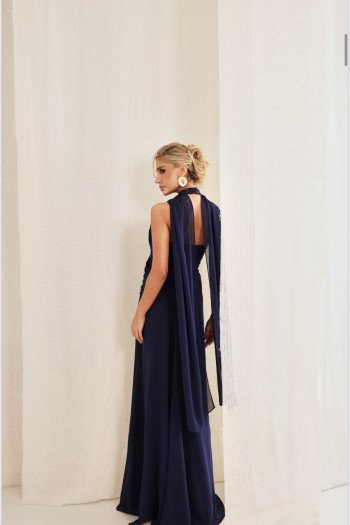 VESTIDO DE FESTA BANGKOK LONGO CRUZADO CAPA - AZUL MARINHO
