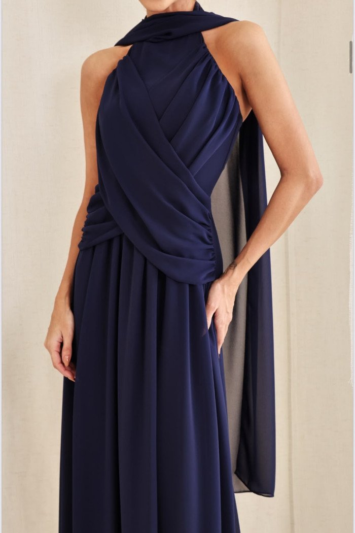 VESTIDO DE FESTA BANGKOK LONGO CRUZADO CAPA - AZUL MARINHO