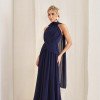 VESTIDO DE FESTA BANGKOK LONGO CRUZADO CAPA - AZUL MARINHO